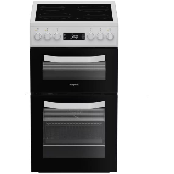 Hotpoint HDE5VDCW 50cm Electric Double Cooker with Ceramic Hob - White