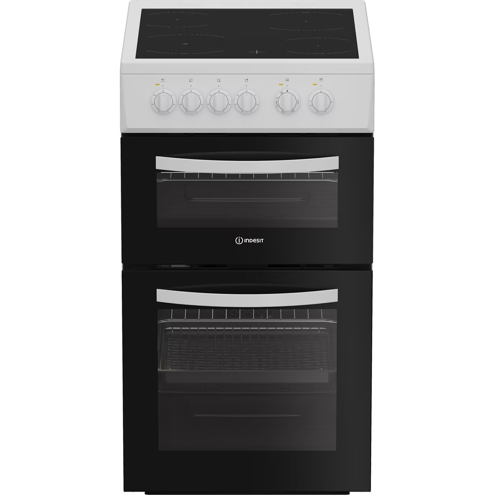 Indesit ITE5VMW 50cm Electric Twin Cooker with Ceramic Hob - White